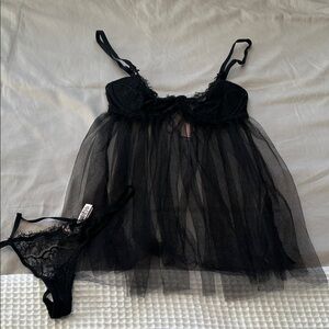 Victoria's Secret Black Lace Chemise Set